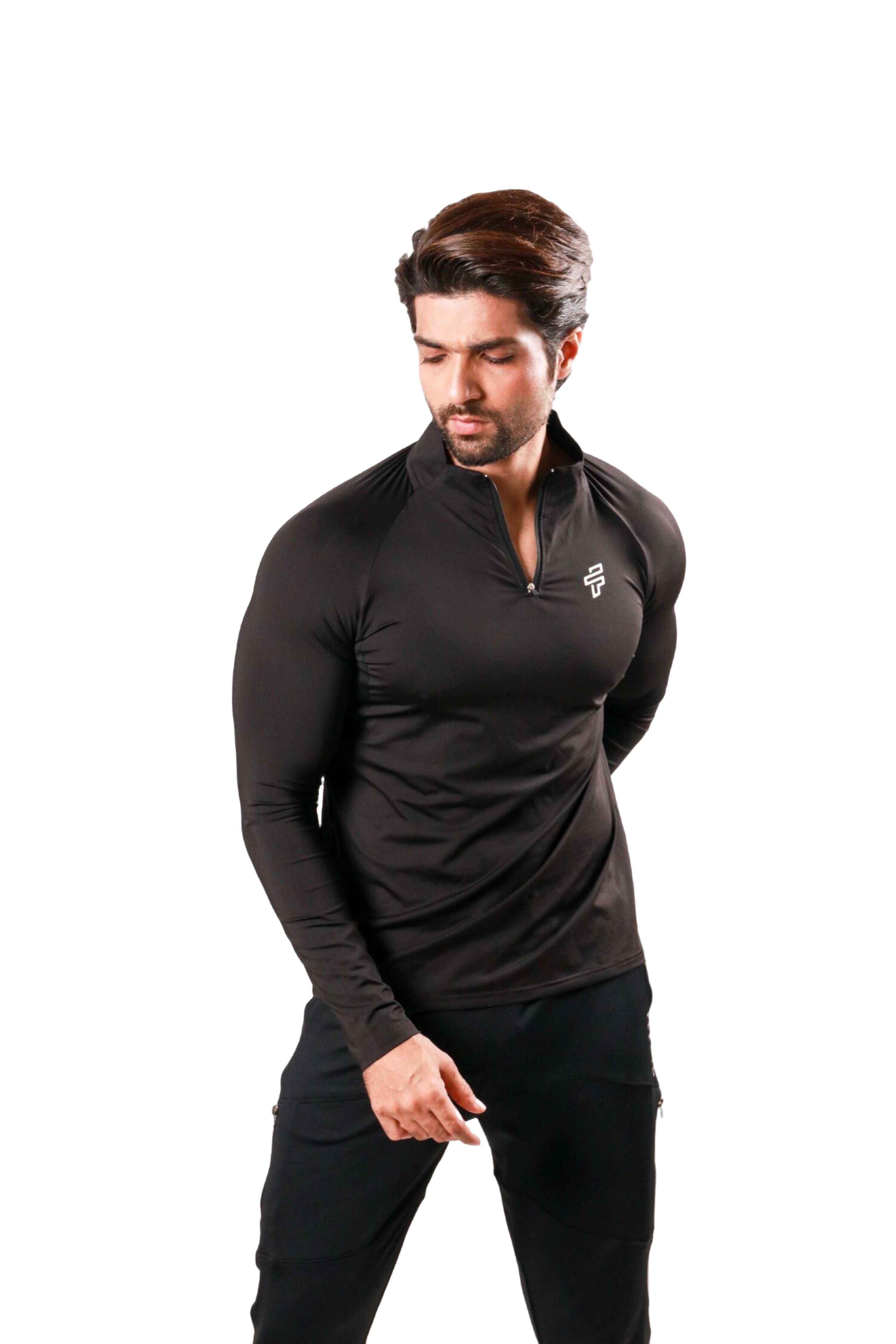 High Neck Full Sleeve Training Tshirt - Black