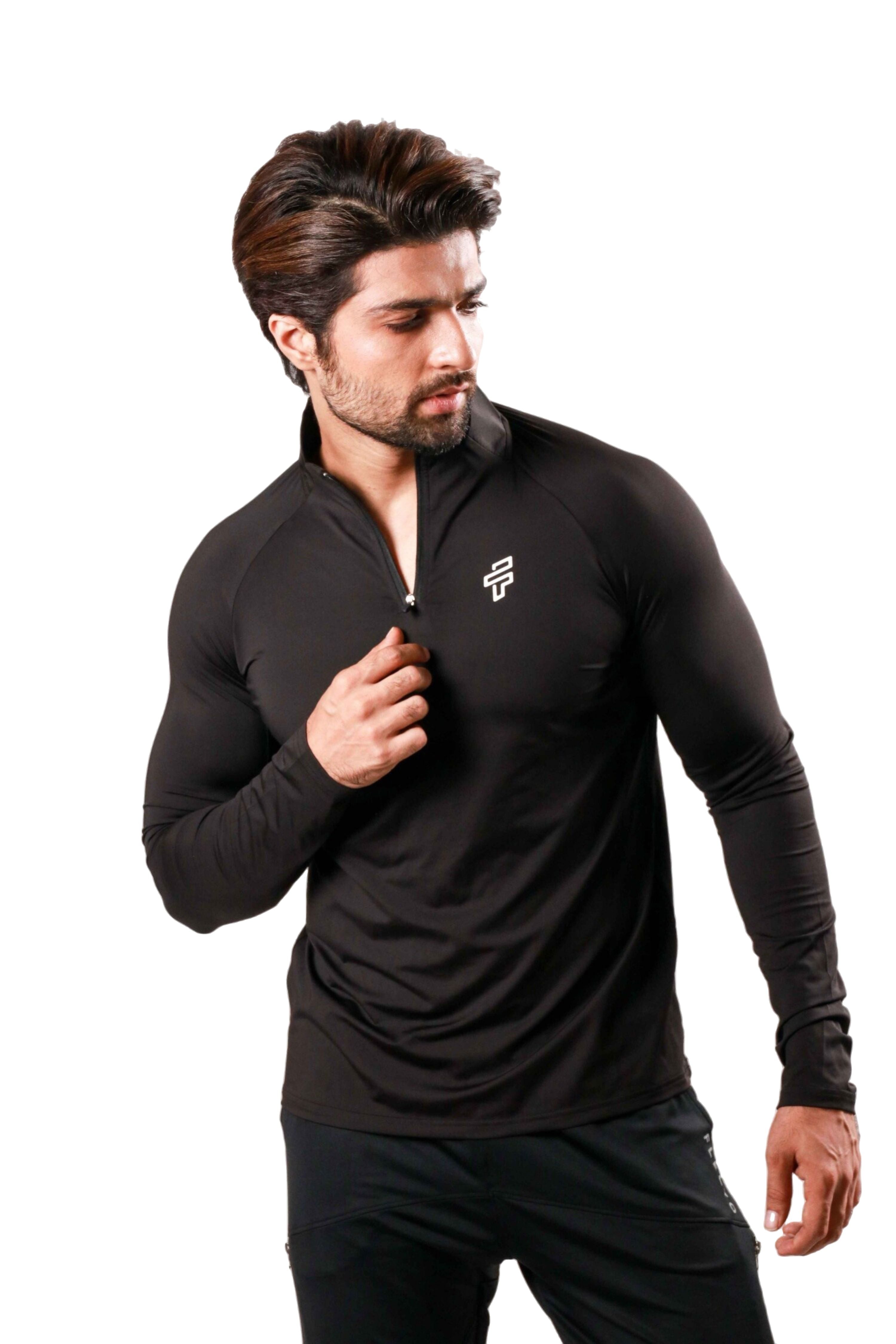 High Neck Full Sleeve Training Tshirt - Black